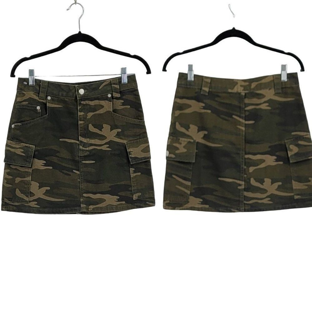 Top Shop Army Green Camo Mini Skirt Sz 6 Denim Cargo Military Streetwear Grunge - Picture 6 of 13